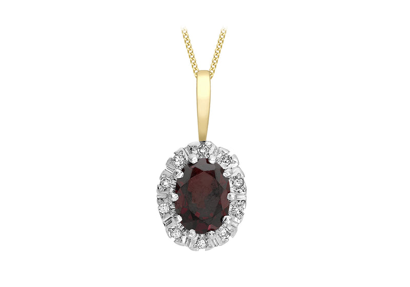 9ct Yellow Gold 0.06t Diamond and Garnet Cluster Pendant