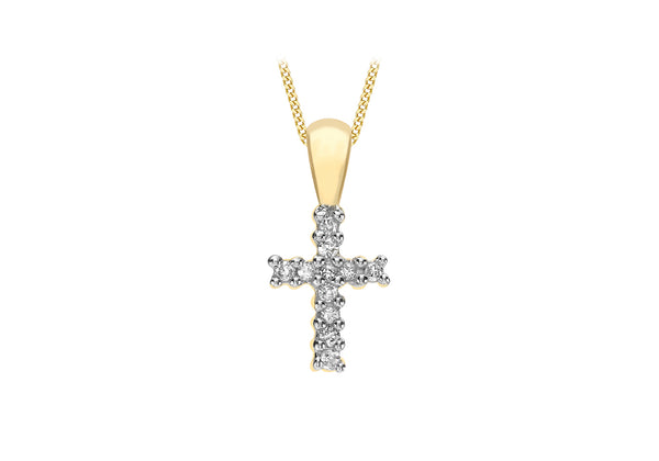 9ct Yellow Gold 0.05t Diamond 6mm x 12mm Cross Pendant