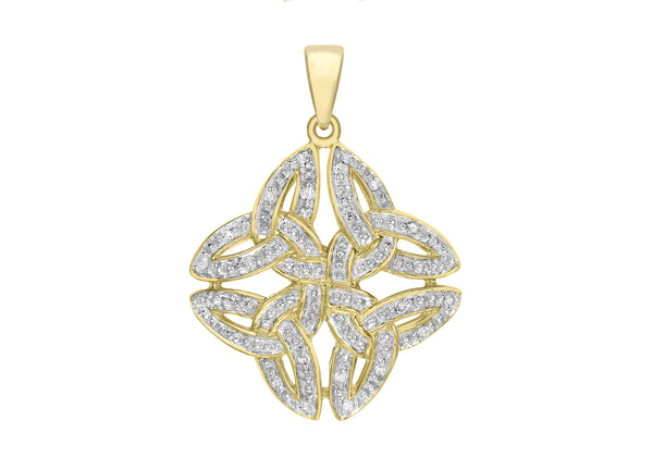 9ct Yellow Gold 0.10ct Diamond Ornate Celtic Cross Pendant