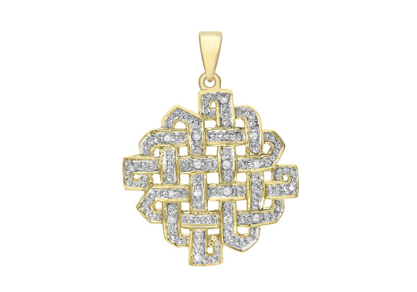 9ct Yellow Gold 0.09ct Diamond 19mm x 23mm Woven Knot Pendant