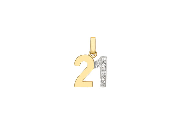 9ct Yellow Gold 0.01t Diamond Set '21' Pendant