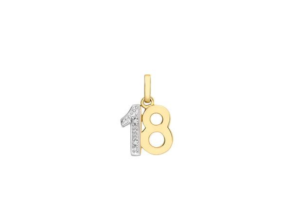 9ct Yellow Gold 0.01t Diamond Set '18' Pendant