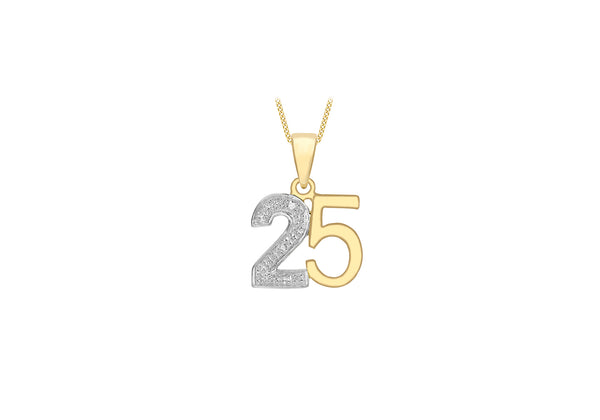 9ct Yellow Gold 0.01t Diamond Set '25' Pendant