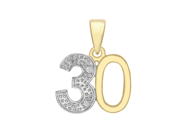 9ct Yellow Gold 0.01t Diamond Set '30' Pendant