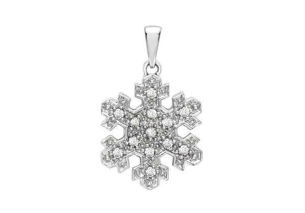 9ct White Gold 0.17ct Diamond Snowflake Pendant