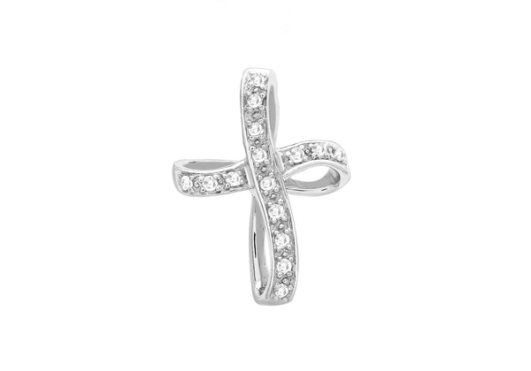 9ct White Gold D0.10ct iamond Ribbon Cross Slider Pendant