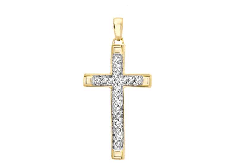 9ct Yellow Gold 0.15ct Diamond Cross Pendant