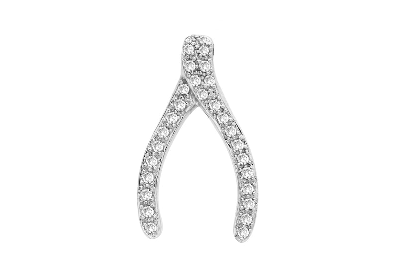 9ct White Gold 0.25t Pave Set Diamond Wishbone Slider Pendant