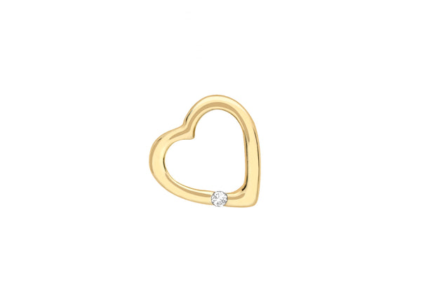 9ct Yellow Gold 0.005t Diamond Set 8mm x 8mm Heart Slider Pendant