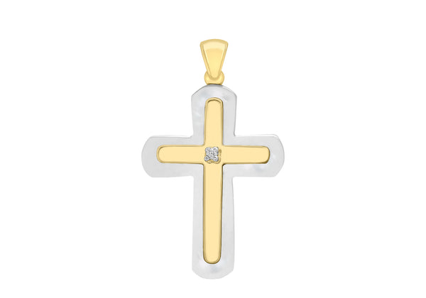 9ct Yellow Gold 0.01t Diamond and Mother of Pearl Cross Pendant