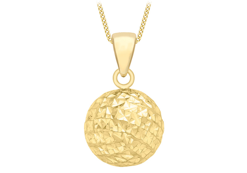 9ct Yellow Gold 10mm Diamond Cut Ball Pendant