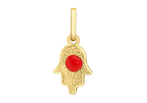 9ct Yellow Gold Enamel Hamsa Hand Pendant