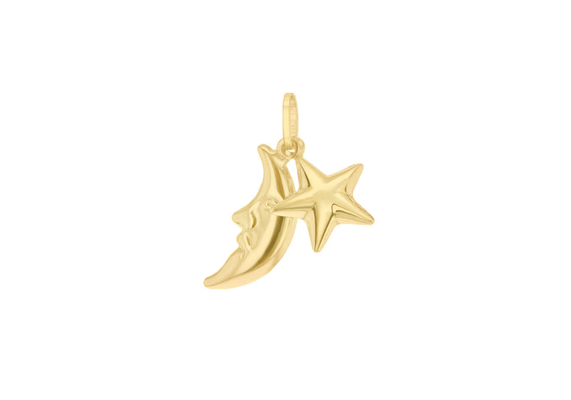 9ct Yellow Gold 12.8mm x 22.5mm Moon & Star Pendant