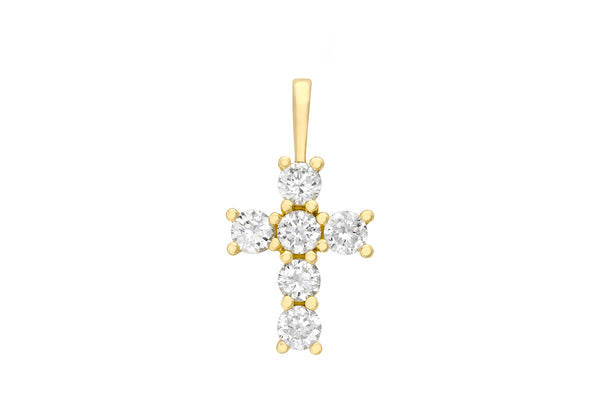 9ct Yellow Gold Zirconia  9mm x 17mm Cross Pendant