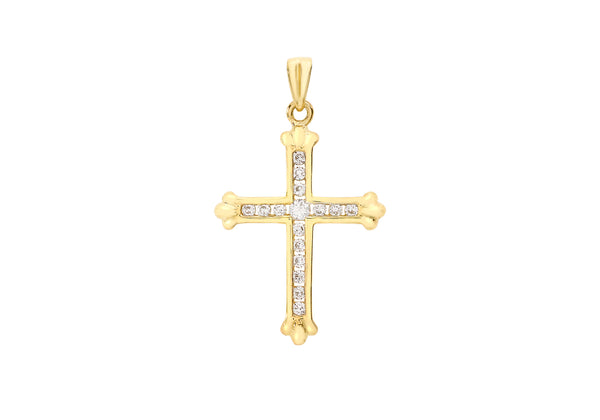 9ct Yellow Gold Zirconia  16mm x 22mm Cross Pendant