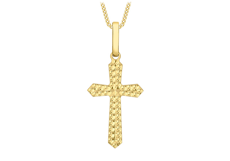 9ct Yellow Gold 11mm x 24mm Embossed Cross Pendant