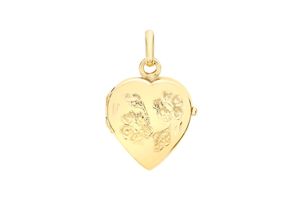 9ct Yellow Gold 16mm x 20mm Daisy-Detail Heart Locket