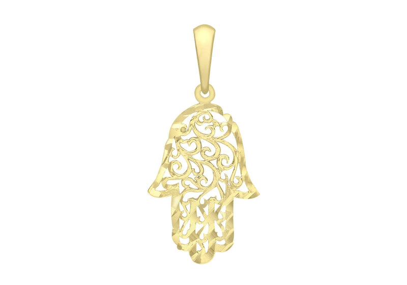 9ct Yellow Gold Diamond Cut Hamsa Pendant