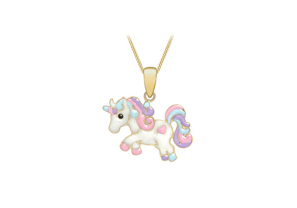 9ct Yellow Gold Enamel Unicorn Pendant