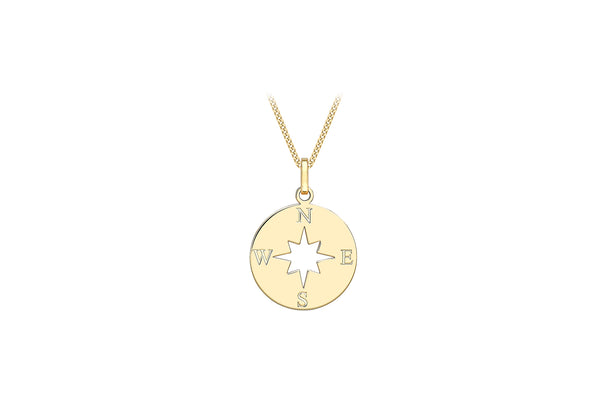 9ct Yellow Gold 16mm x 22.7mm CutoCut ompass Disc Pendant