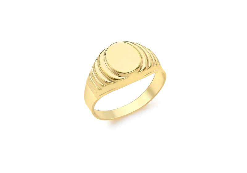 9ct Yellow Gold 7.3mm x 8.6mm Oval Ribbed Signet Ring