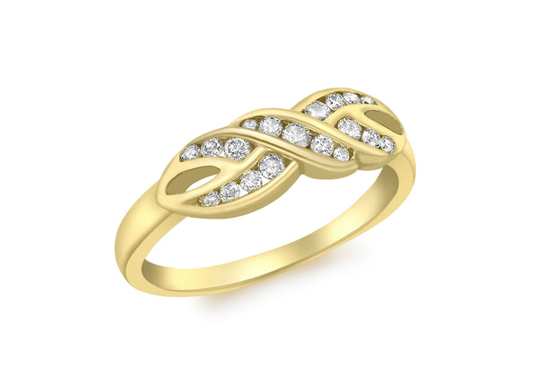 9ct Yellow Gold 0.27t Diamond Double Knot Ring