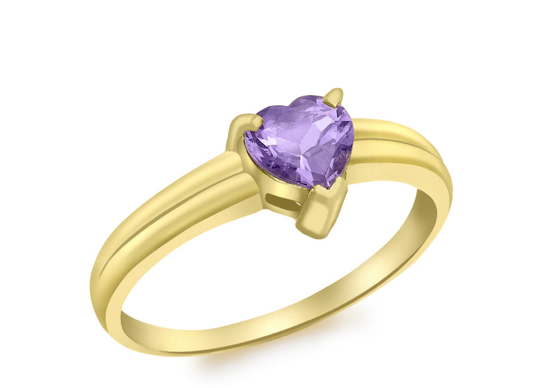 9ct Yellow Gold Amethyst Heart Ring