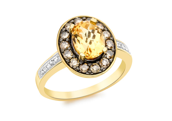 9ct Yellow Gold 0.60t Brown and White Diamond and Oval   Ring