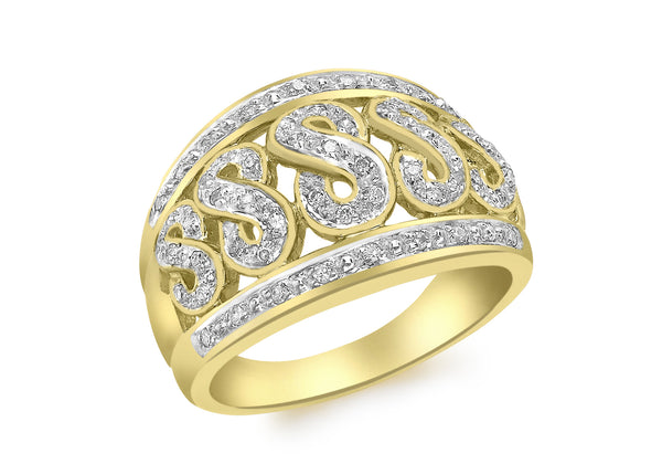 9ct Yellow Gold 0.25t Diamond Wide Swirl Ring