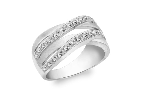 9ct White Gold 0.17t Diamond Crossover Satin Ring