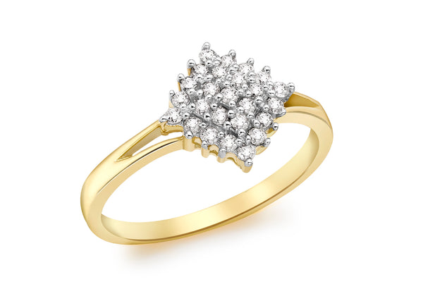 9ct Yellow Gold 0.25t Diamond Cluster Ring