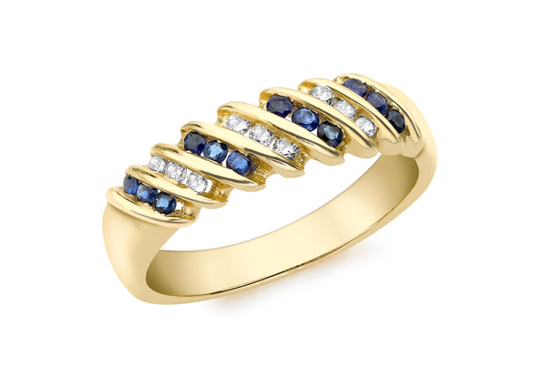 9ct Yellow Gold 0.10ct Diamond and Sapphire Ring