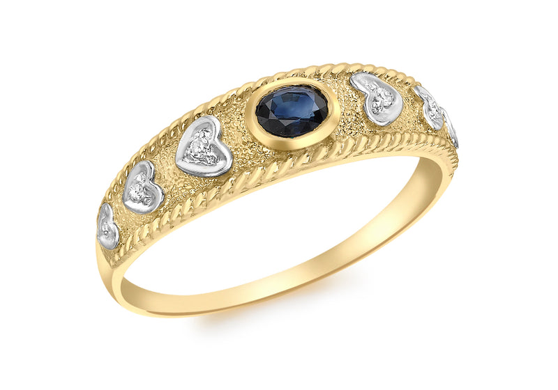 9ct Yellow Gold 0.03ct Diamond and Sapphire Satin Ring