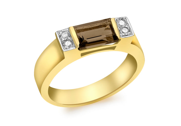 9ct Yellow Gold 0.08t Diamond and Smokey Quartz Ring