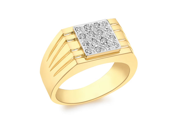 9ct Yellow Gold 0.25t Diamond Square FlCuted Men's Ring