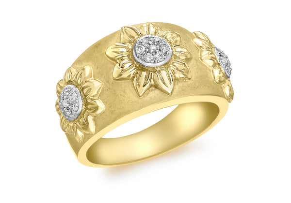 9ct Yellow Gold 0.15t Diamond Satin Daisy Ring