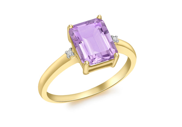 9ct Yellow Gold 0.01t Diamond and Amethyst Rectangular Ring