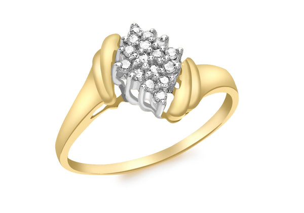 9ct Yellow Gold 0.20t Diamond Cluster Ring