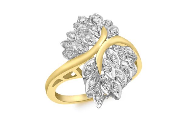 9ct Yellow Gold 0.25t Diamond Cluster Leaf Ring