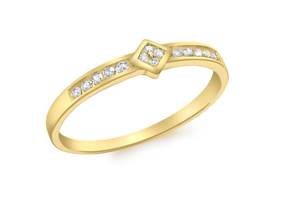 9ct Yellow Gold 0.13ct Diamond Off Set Square Ring