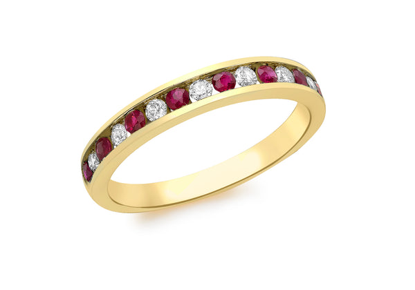 9ct Yellow Gold 0.25t Channel Set Diamond and Ruby Ring