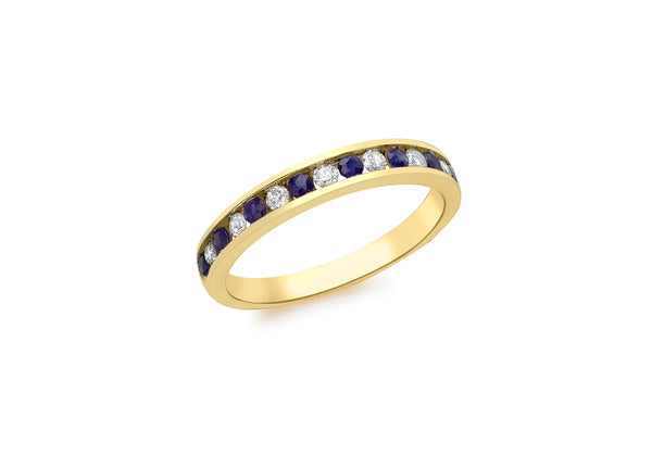 9ct Yellow Gold 0.25t Channel Set Diamond and Sapphire Ring