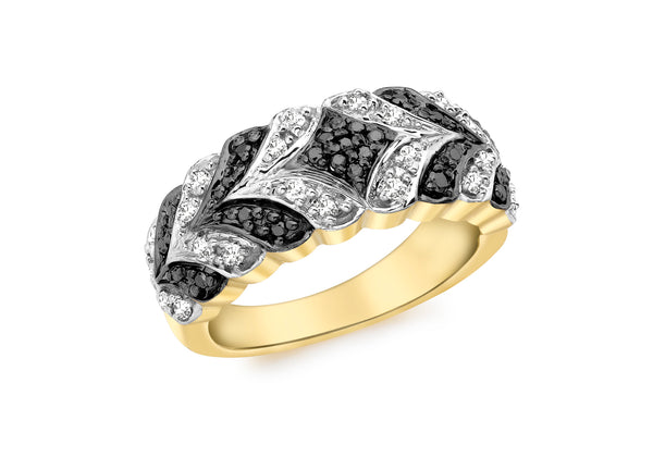 9ct Yellow Gold 0.25t Black and White Diamond hevron Ring