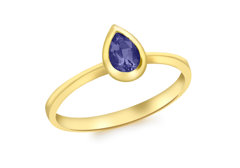 9ct Yellow Gold Teardrop Iolite Ring