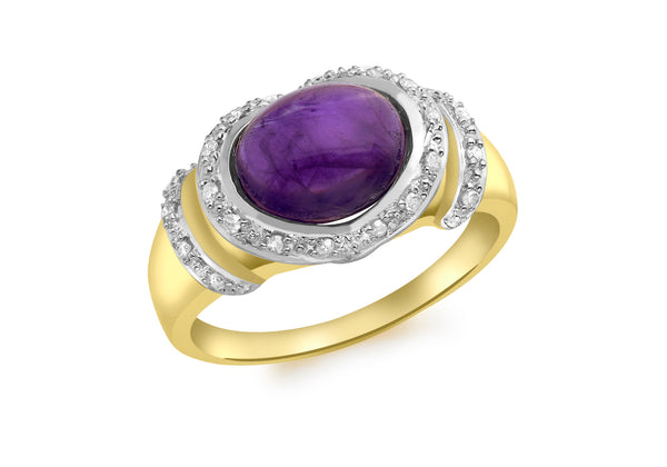 9ct Yellow Gold 0.11t Diamond and Amethyst Ring