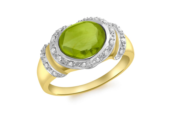 9ct Yellow Gold 0.11t Diamond and Peridot Ring