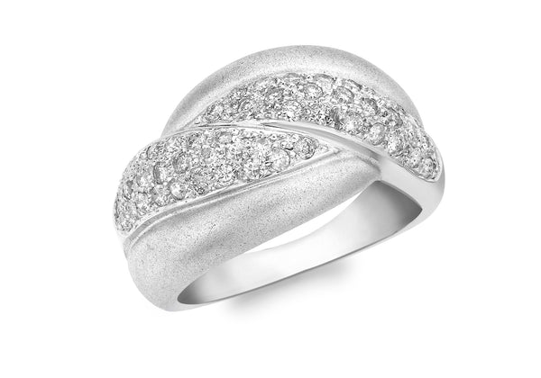 9ct White Gold 0.60t Pave Set Diamond Crossover Satin Ring