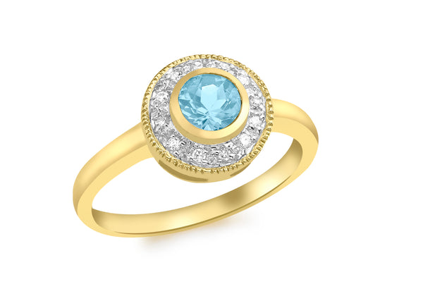 9ct Yellow Gold 0.07t Diamond and Blue Topaz Ring