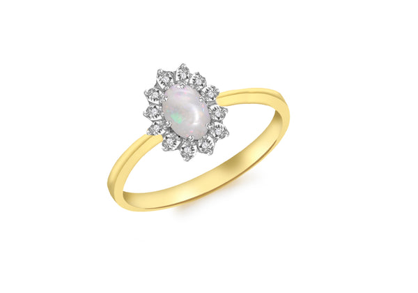 9ct Yellow Gold 0.03t Diamond and Opal Ring