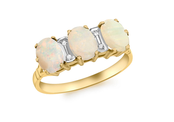 9ct Yellow Gold 0.02t Triple Opal and Diamond Ring